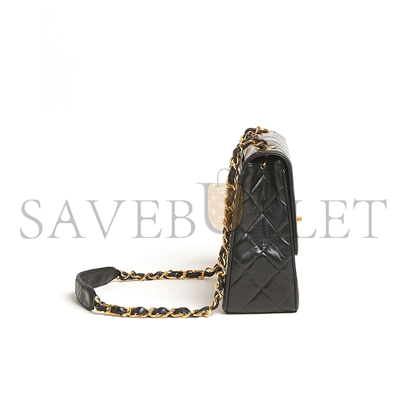 Ch**el classic flap bag deca squared lambskin black (25*20*9cm)